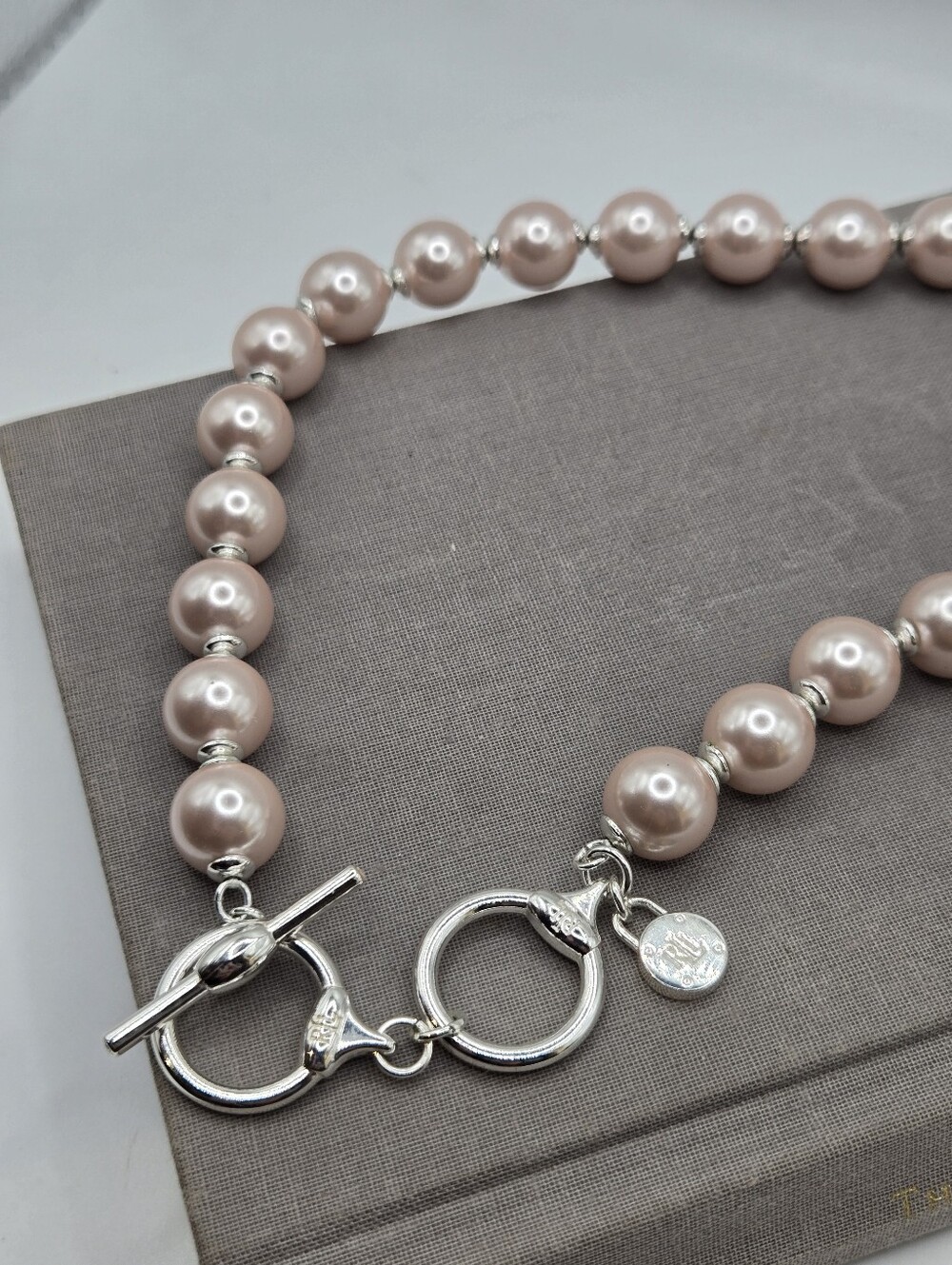 Lauren Ralph Lauren Equestrian Horse Bit Necklace Pink Pearl Chunky Choker 18.5"